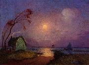 unknow artist, Cottage in the Moonlight in Briere